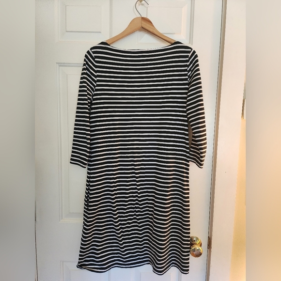 Garnet Hill Knit Cotton Midi Dress Size 4 Navy Nautical White Stripe Beach - Picture 6 of 8